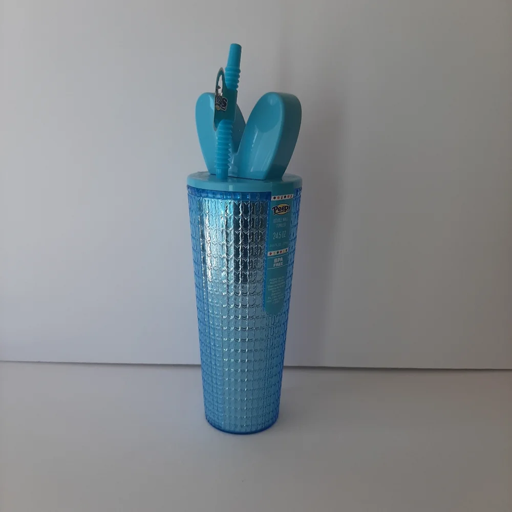 Peeps Blue Tumbler 24.5 oz Easter Bunny Ears Cup with Straw NWT - Picture 4 of 9
